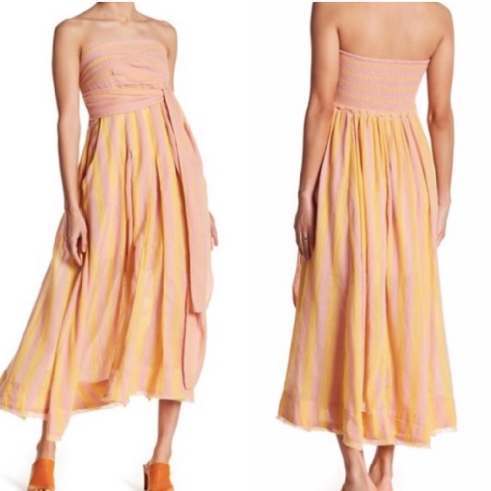 Free People Strapless Dress in Pink and Yellow